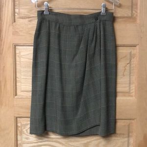 Mani Wool Tweed Plaid Front Wrap Skirt